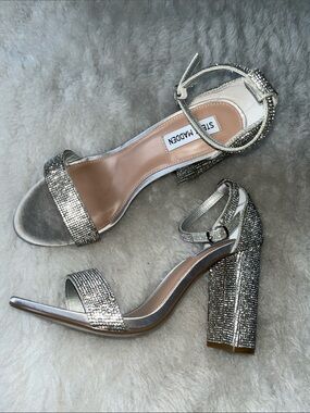 Steve Madden Carrson Silver Rhinestone Block Heels size 10